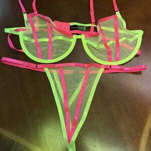 Sexy Fantasy Lingerie Neon Green/Pink Lingerie Set XL NWT